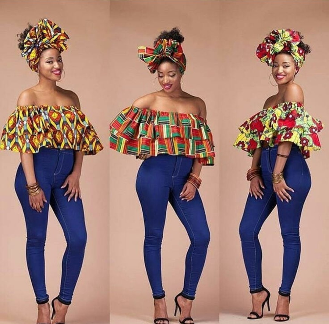 latest ankara style in vogue(off shoulder top)